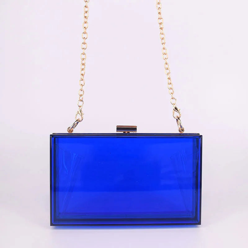 Fashion Clear Clutch Box Cute Acrylic Case Transparent Cross-body Bag Handbag Chain Shoulder Evening Bags