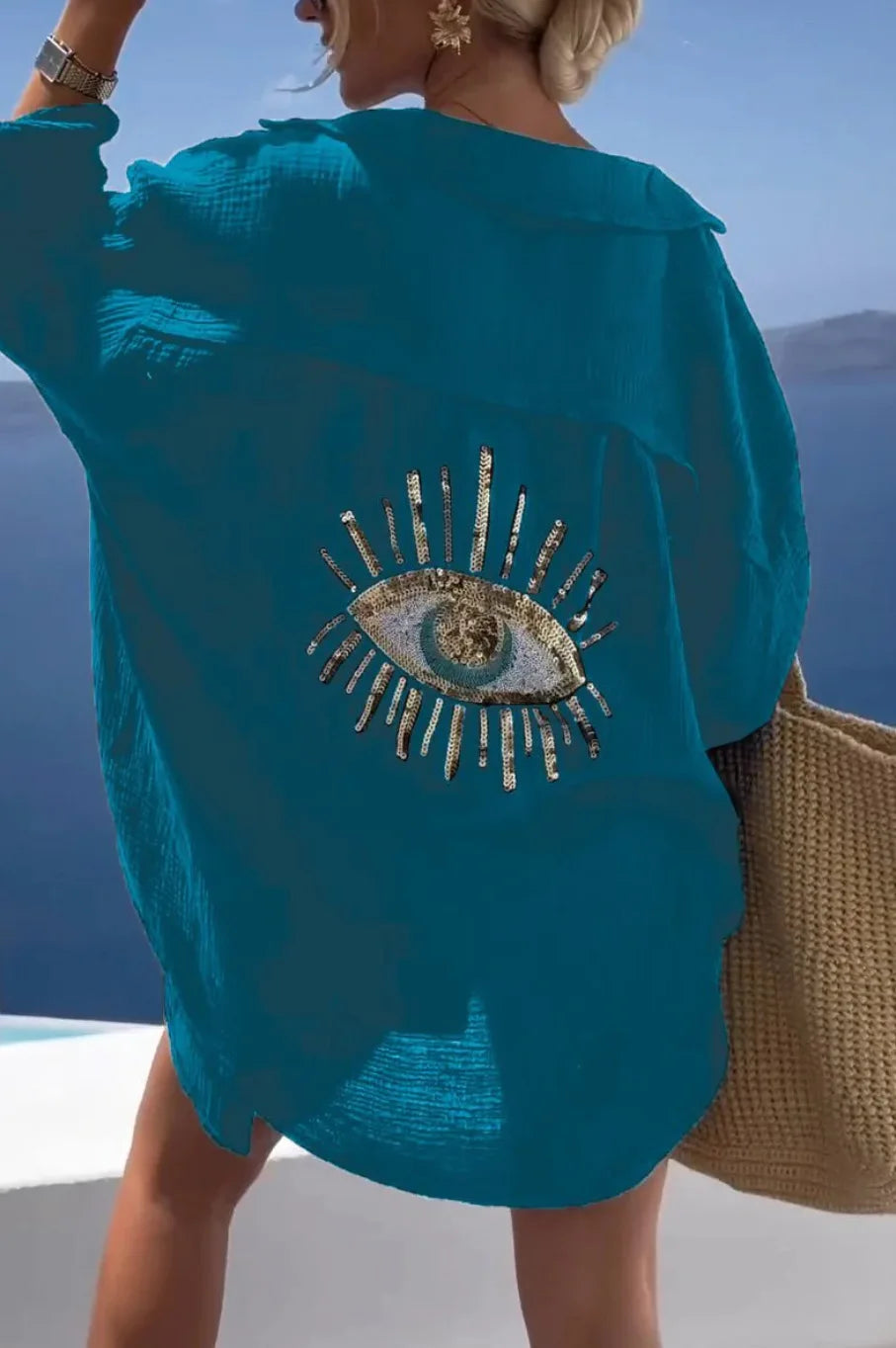 Casual Beach 3D Print Loose Shirts For Women 2024 Summer Fashion Long Sleeve Cotton Blouse Ladies Tops Elegant