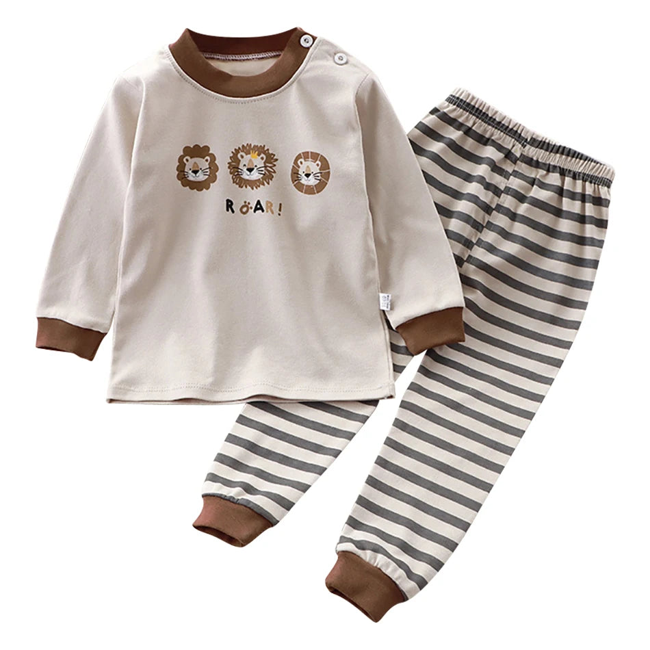 Spring Autumn Kids Pajamas Set Unisex Children Dino Bear Animal Cartoon Sleepwear Boys and Girls Homewear Casual Clothing 1-10Y