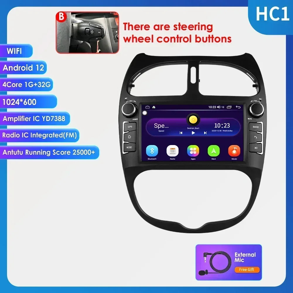 7862 Android Car Radio Player for Peugeot 206 206CC 206SW 2000 -2008 Car Stereo Multimedia Audio Wireless Carplay 7inch headunit