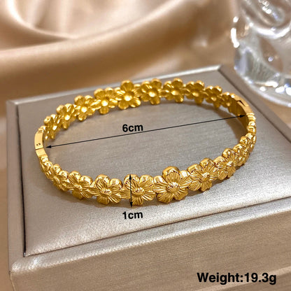 Full Circle Small Flower Stainless Steel Open Spring Bnagles Bracelet for Women Floral Cuff Bracelets Wristband Party Jewelry