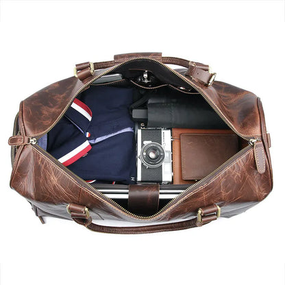 Premium Cowhide Leather Large Capacity Travel Tote Bags Gym Genuine Leather Duffel Bags With Shoe Compartment