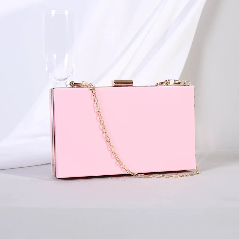 Fashion Clear Clutch Box Cute Acrylic Case Transparent Cross-body Bag Handbag Chain Shoulder Evening Bags