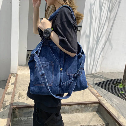 Retro Style Durable Denim Sewing Designer Messenger Bags for Shopping High Capacity Zipper Closure Crossbody Shoulder Bags