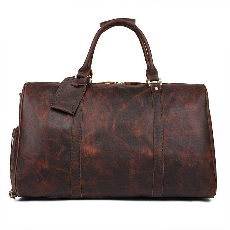 Premium Cowhide Leather Large Capacity Travel Tote Bags Gym Genuine Leather Duffel Bags With Shoe Compartment