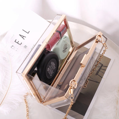 Fashion Clear Clutch Box Cute Acrylic Case Transparent Cross-body Bag Handbag Chain Shoulder Evening Bags