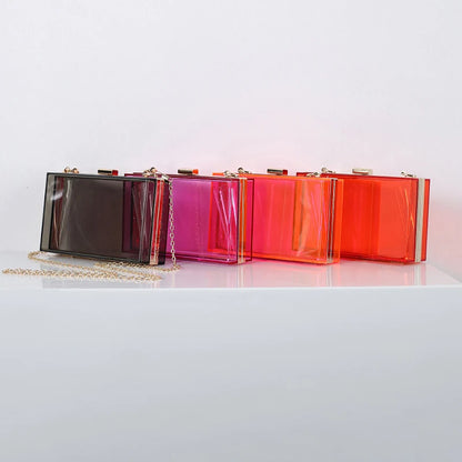 Fashion Clear Clutch Box Cute Acrylic Case Transparent Cross-body Bag Handbag Chain Shoulder Evening Bags