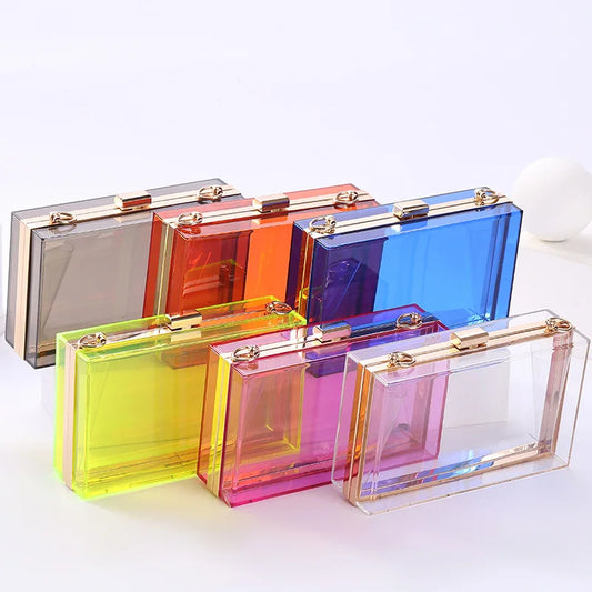 Fashion Clear Clutch Box Cute Acrylic Case Transparent Cross-body Bag Handbag Chain Shoulder Evening Bags