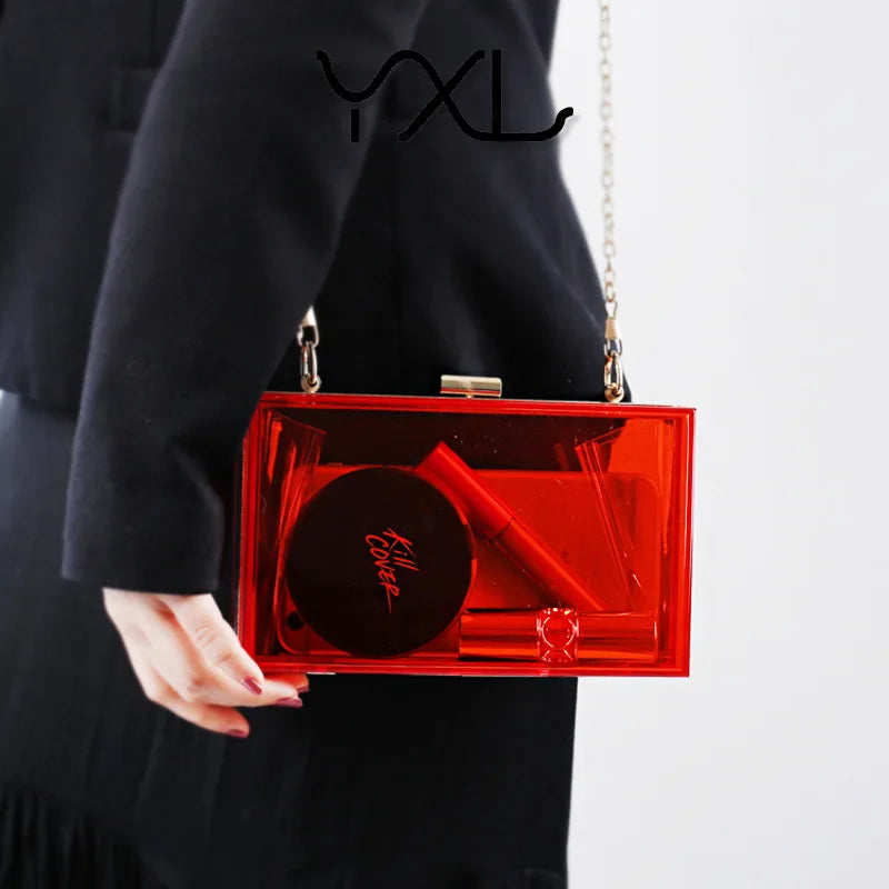 Fashion Clear Clutch Box Cute Acrylic Case Transparent Cross-body Bag Handbag Chain Shoulder Evening Bags