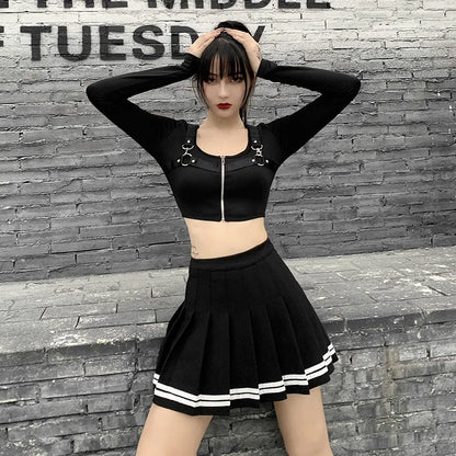 Vintage Korean Style Patchwork Skirt Harajuku JK Black Pleated Skirts Gothic Streetwear High Waist Mini Skirt Women Punk Skirt