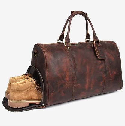 Premium Cowhide Leather Large Capacity Travel Tote Bags Gym Genuine Leather Duffel Bags With Shoe Compartment