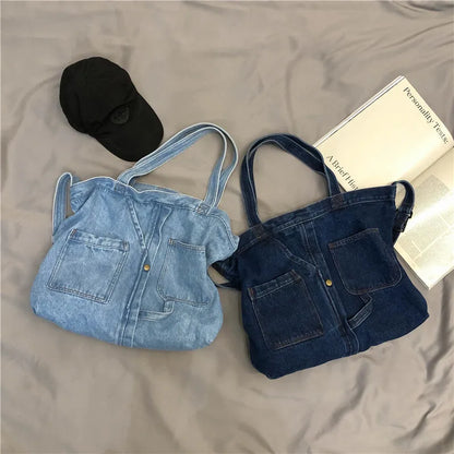 Retro Style Durable Denim Sewing Designer Messenger Bags for Shopping High Capacity Zipper Closure Crossbody Shoulder Bags