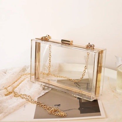 Fashion Clear Clutch Box Cute Acrylic Case Transparent Cross-body Bag Handbag Chain Shoulder Evening Bags