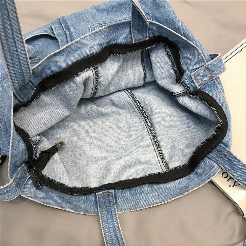Retro Style Durable Denim Sewing Designer Messenger Bags for Shopping High Capacity Zipper Closure Crossbody Shoulder Bags