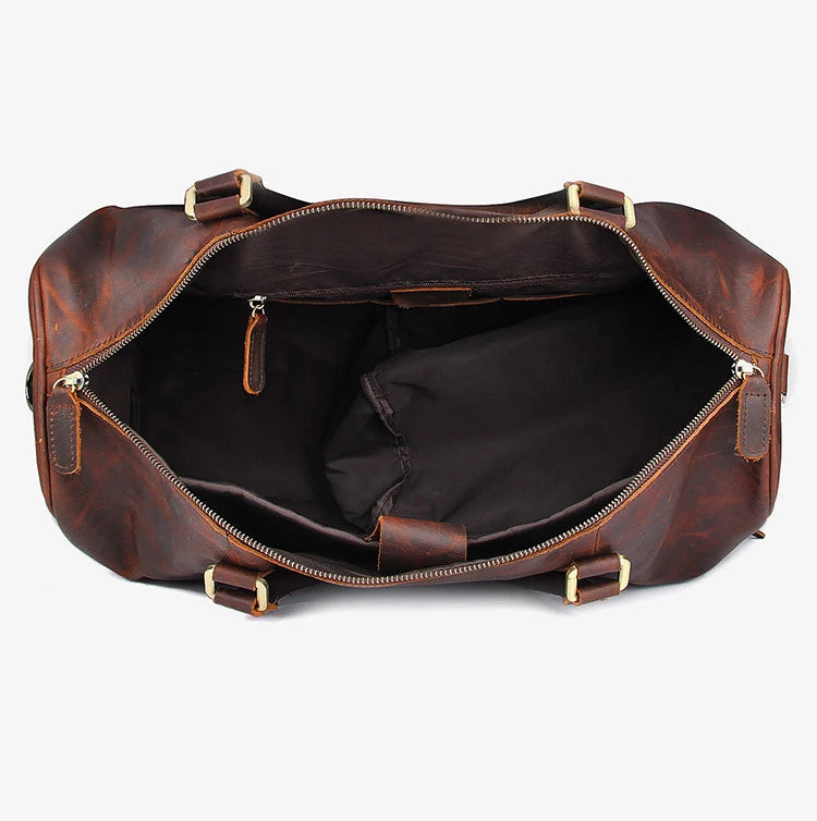 Premium Cowhide Leather Large Capacity Travel Tote Bags Gym Genuine Leather Duffel Bags With Shoe Compartment