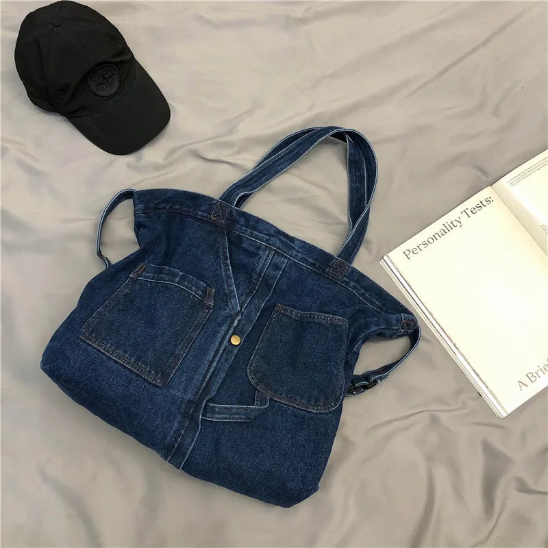 Retro Style Durable Denim Sewing Designer Messenger Bags for Shopping High Capacity Zipper Closure Crossbody Shoulder Bags