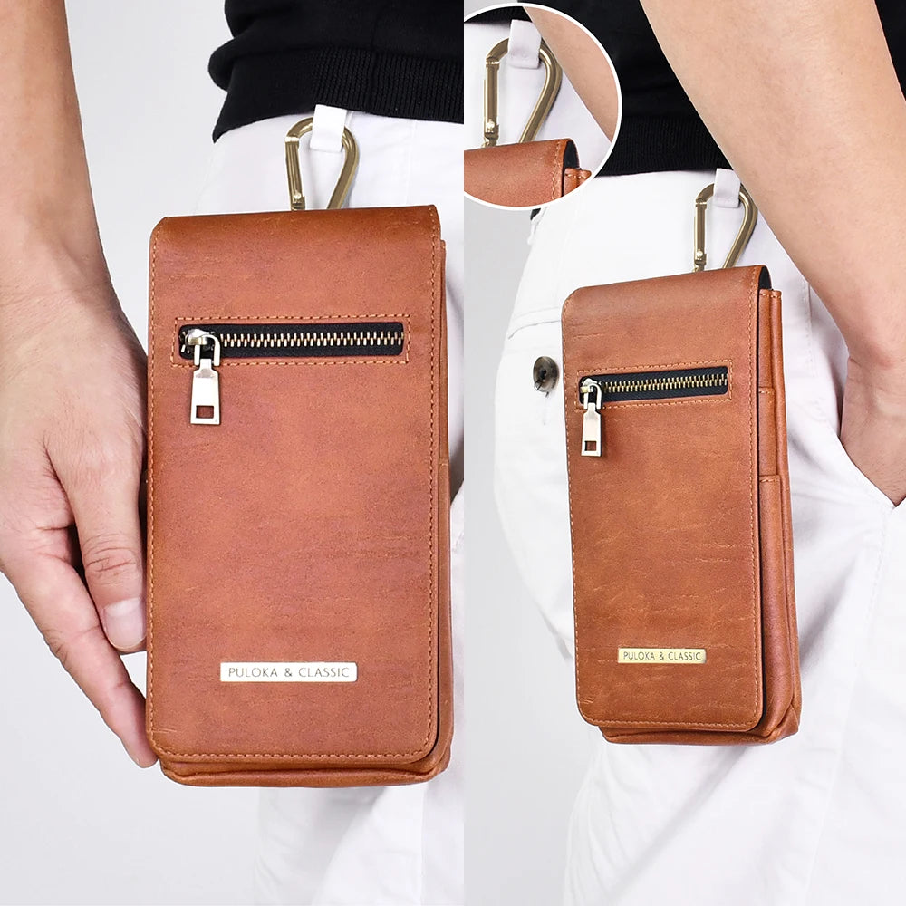 Wholesale Universal Outdoor Leather Running Belt Waist Wallet Mobile Phone Bag for Men Cellphone Bags