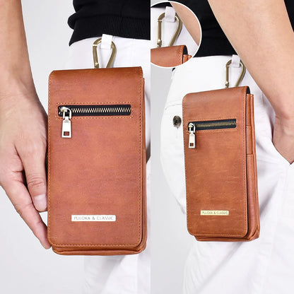Wholesale Universal Outdoor Leather Running Belt Waist Wallet Mobile Phone Bag for Men Cellphone Bags