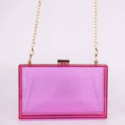 Fashion Clear Clutch Box Cute Acrylic Case Transparent Cross-body Bag Handbag Chain Shoulder Evening Bags