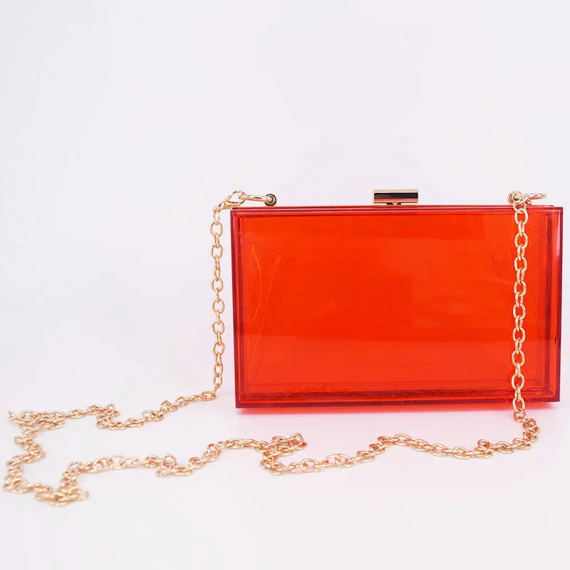 Fashion Clear Clutch Box Cute Acrylic Case Transparent Cross-body Bag Handbag Chain Shoulder Evening Bags