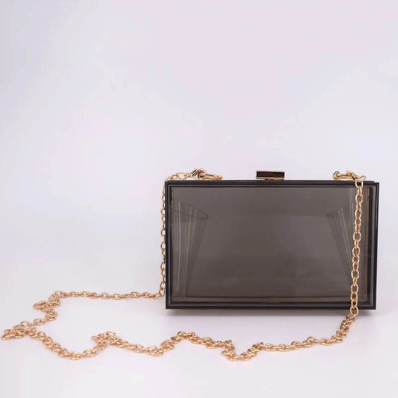 Fashion Clear Clutch Box Cute Acrylic Case Transparent Cross-body Bag Handbag Chain Shoulder Evening Bags