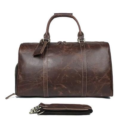 Premium Cowhide Leather Large Capacity Travel Tote Bags Gym Genuine Leather Duffel Bags With Shoe Compartment