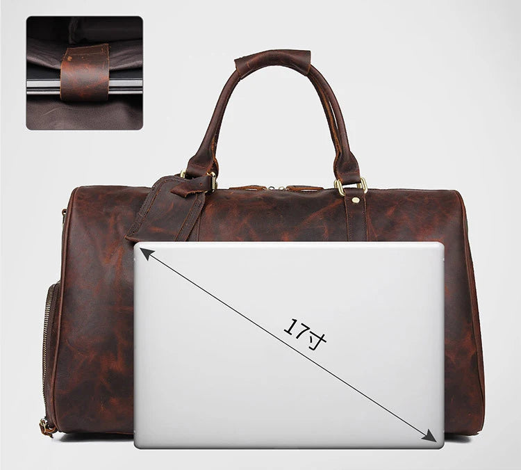 Premium Cowhide Leather Large Capacity Travel Tote Bags Gym Genuine Leather Duffel Bags With Shoe Compartment