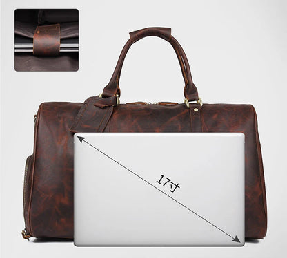 Premium Cowhide Leather Large Capacity Travel Tote Bags Gym Genuine Leather Duffel Bags With Shoe Compartment