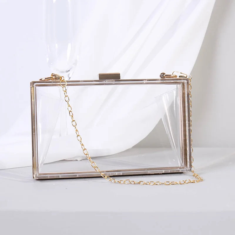 Fashion Clear Clutch Box Cute Acrylic Case Transparent Cross-body Bag Handbag Chain Shoulder Evening Bags