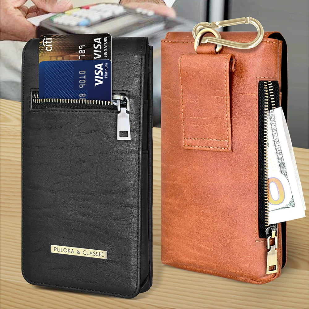 Wholesale Universal Outdoor Leather Running Belt Waist Wallet Mobile Phone Bag for Men Cellphone Bags