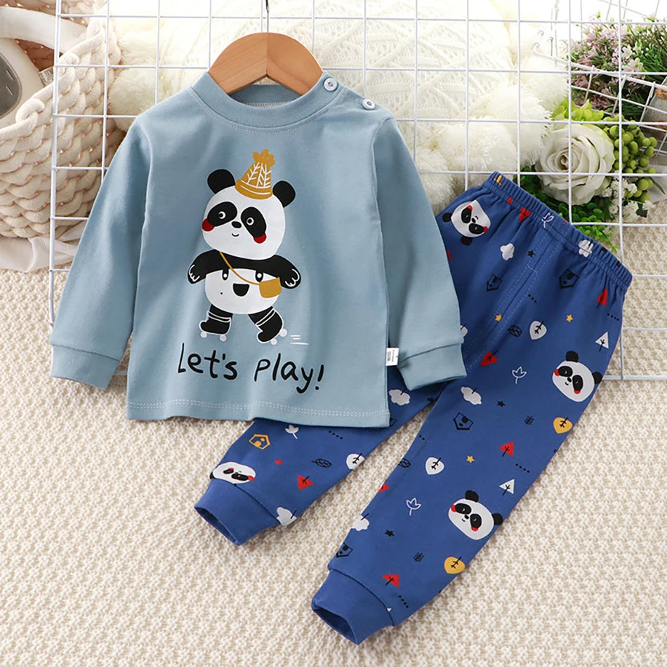 Spring Autumn Kids Pajamas Set Unisex Children Dino Bear Animal Cartoon Sleepwear Boys and Girls Homewear Casual Clothing 1-10Y