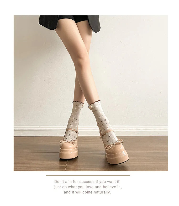 Comemore Platform Square High Heel Women's Mary Jane Shoes Fashion Butterfly-knot Shoes Spring Autumn Wedding Party Pumps Shoes
