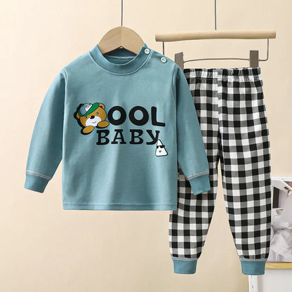 New 2024 Kids Underwear Clothing Sets Boys Girls Pure Cotton Cute Cartoon Dinosaur T-shirt Top with Pants Baby Autumn Pajamas
