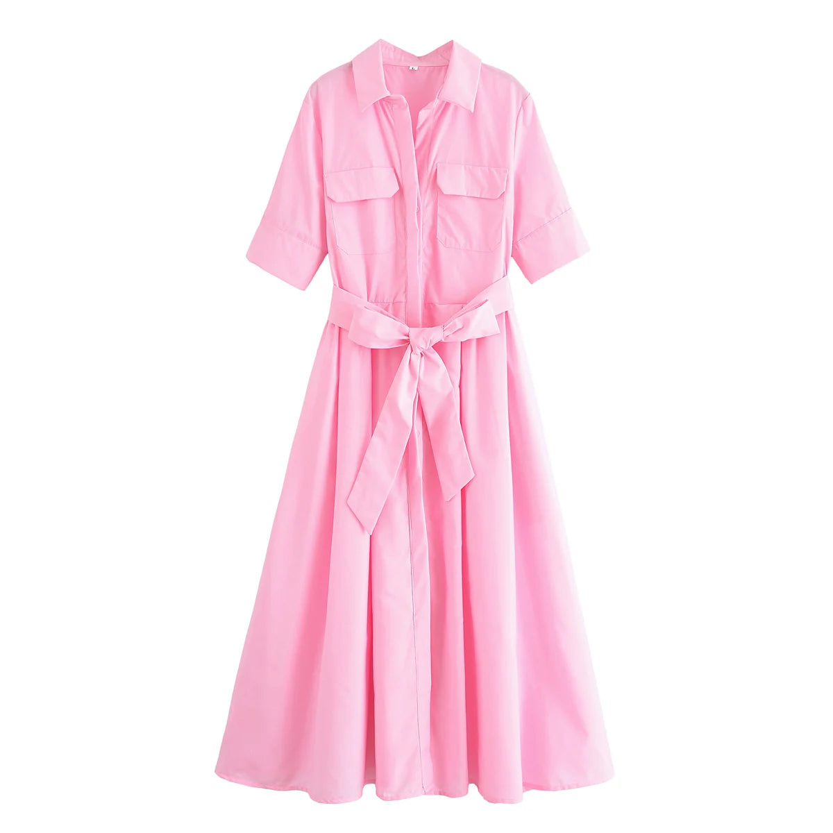 KONDALA Fall Women Elegant Red Belted Dress Lapel Pocket Long Dress 2025 New Summer High Street Romantic Casual Holidays Dress