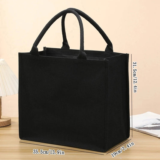 Pure black canvas ladies handbag large capacity open gift shopping bag for outing storage shoulder bag