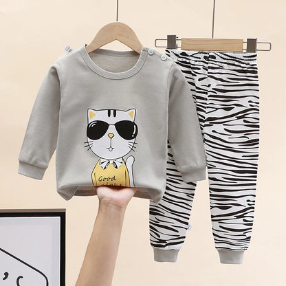Spring Autumn Kids Pajamas Set Unisex Children Dino Bear Animal Cartoon Sleepwear Boys and Girls Homewear Casual Clothing 1-10Y
