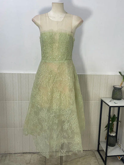 UCXQ Korean Style 3D Flower Sequin Lace Strapless Dress Elegant Multi-color Mesh Long Dresses Women 2025 New Spring Summer A7877