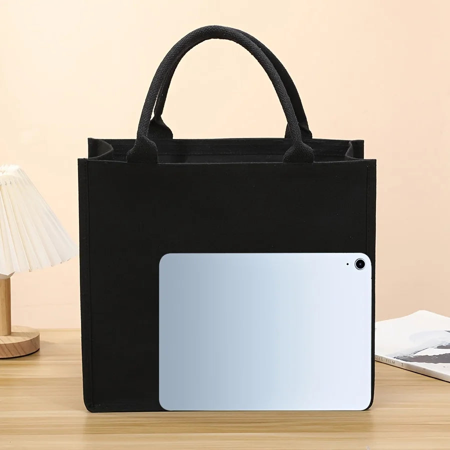 Pure black canvas ladies handbag large capacity open gift shopping bag for outing storage shoulder bag
