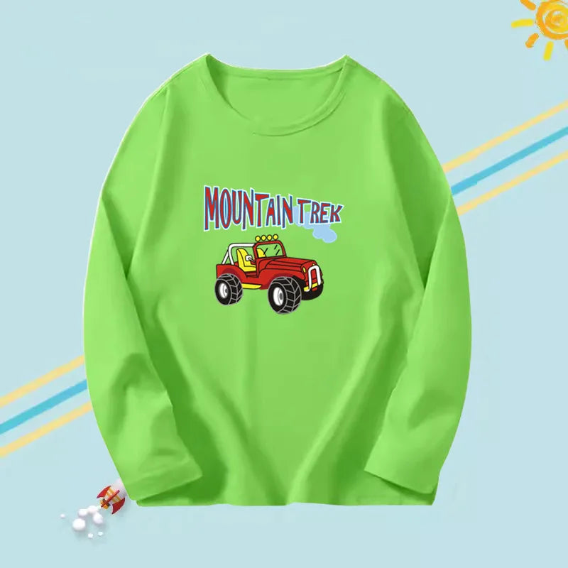 2023 Boys Autumn T-shirts Cartoon Steamer T-shirt for Boy Autumn Long Sleeve O-Neck T-shirts Children's Autumn Spring Cotton Tee