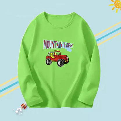 2023 Boys Autumn T-shirts Cartoon Steamer T-shirt for Boy Autumn Long Sleeve O-Neck T-shirts Children's Autumn Spring Cotton Tee