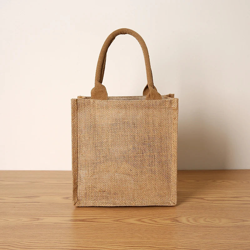 Women's jute tote bag large capacity shopping bag travel storage bag open mouth men's handbag
