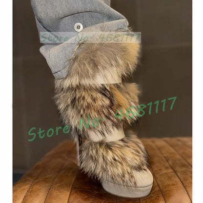 Beige Suede Leather Fur Ankle Boots Women Luxury Buckle Strap Platform Boots Female Spring High Heels Chic Round Toe Shoes