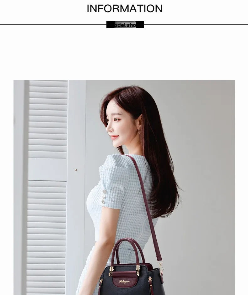 Women Color Block Handbag Large Capacity Tote Bag Fashion Shoulder Crossbody Bag Korean Style Purse