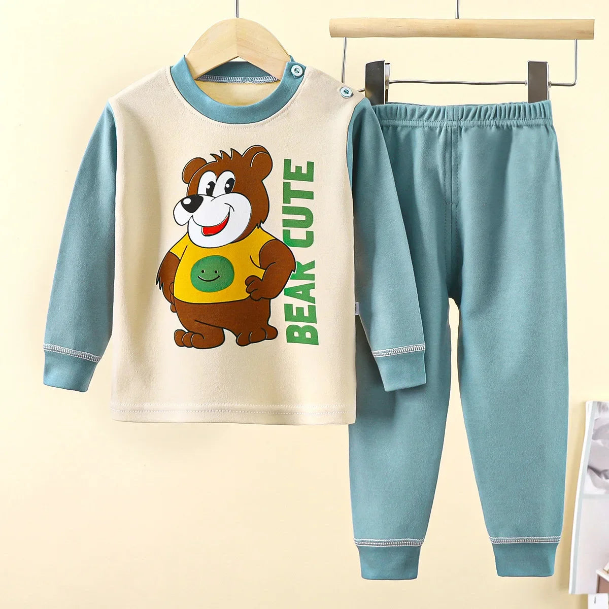 New 2024 Kids Underwear Clothing Sets Boys Girls Pure Cotton Cute Cartoon Dinosaur T-shirt Top with Pants Baby Autumn Pajamas