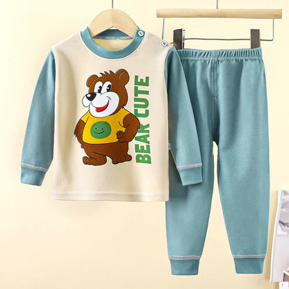 New 2024 Kids Underwear Clothing Sets Boys Girls Pure Cotton Cute Cartoon Dinosaur T-shirt Top with Pants Baby Autumn Pajamas