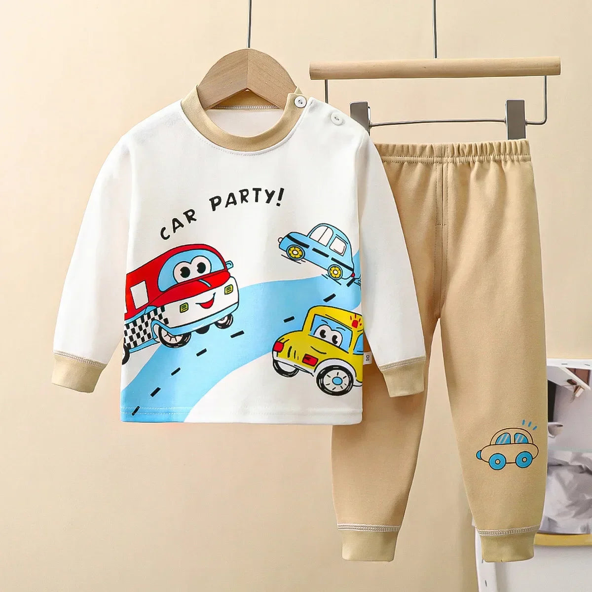New 2024 Kids Underwear Clothing Sets Boys Girls Pure Cotton Cute Cartoon Dinosaur T-shirt Top with Pants Baby Autumn Pajamas
