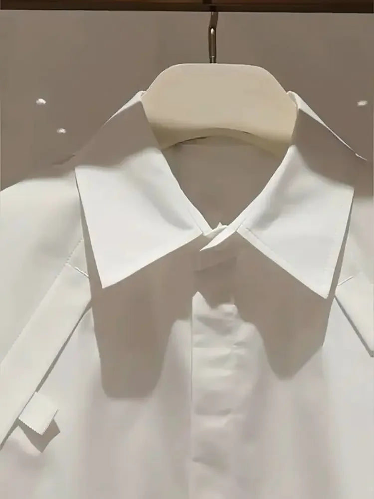 Summer Short Flip Collar Half Sleeve Embroidered Short Sleeve Loose White Bat Sleeve White Shirt For Women