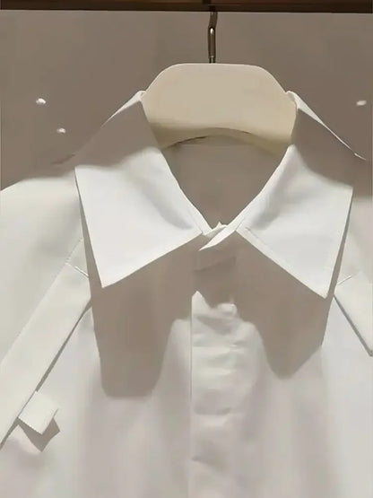 Summer Short Flip Collar Half Sleeve Embroidered Short Sleeve Loose White Bat Sleeve White Shirt For Women