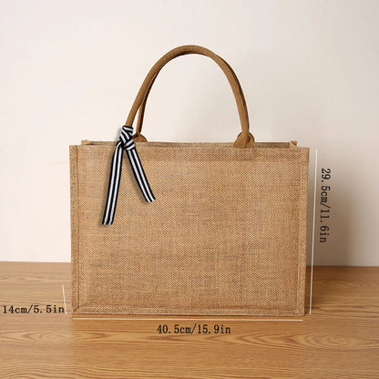 Women's jute tote bag large capacity shopping bag travel storage bag open mouth men's handbag