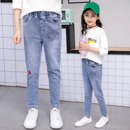 Jeans For Girls 2023 New Fashion Spring Jeans Girls Denim Pants Children's Jeans Casual Style Teenage Costumes For Girls 2-14 Y